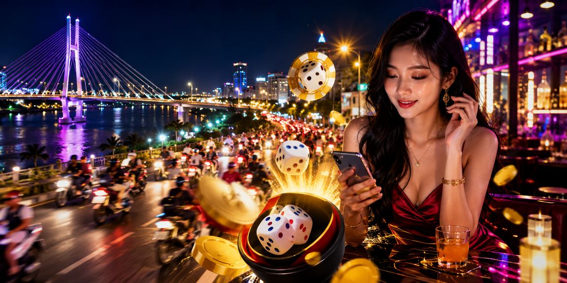 Bàn tài xỉu neon sôi động tại Cần Thơ với người chơi tham gia trực tuyến
