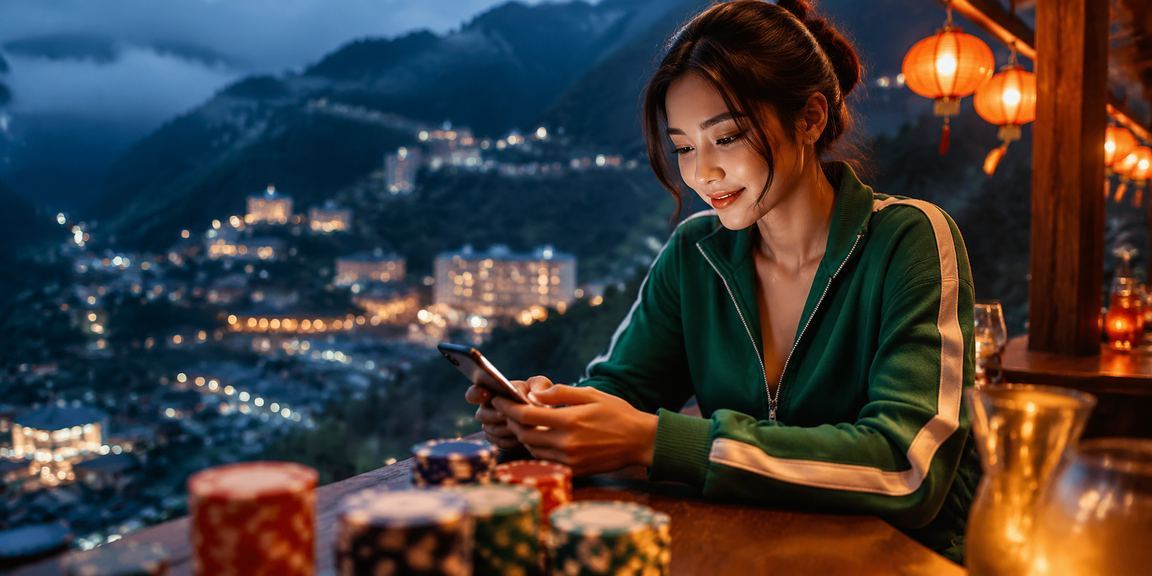 Người dùng trải nghiệm casino di động trong không khí đèn lồng lung linh tại Hội An